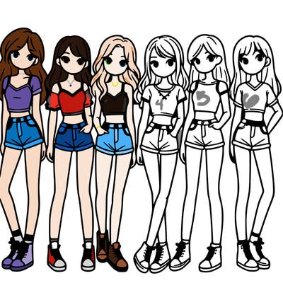 a group of girls wearing crop tops and shorts