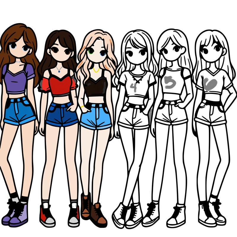 a group of girls wearing crop tops and shorts