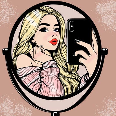 realistic girl taking mirror selfie beautiful