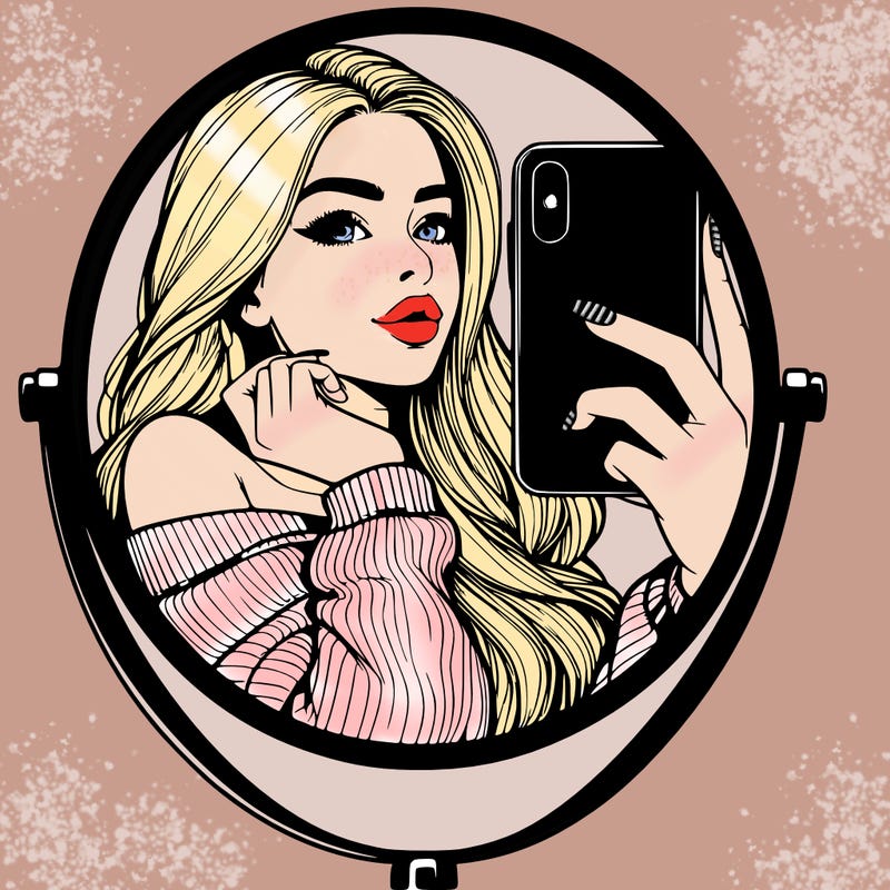 realistic girl taking mirror selfie beautiful