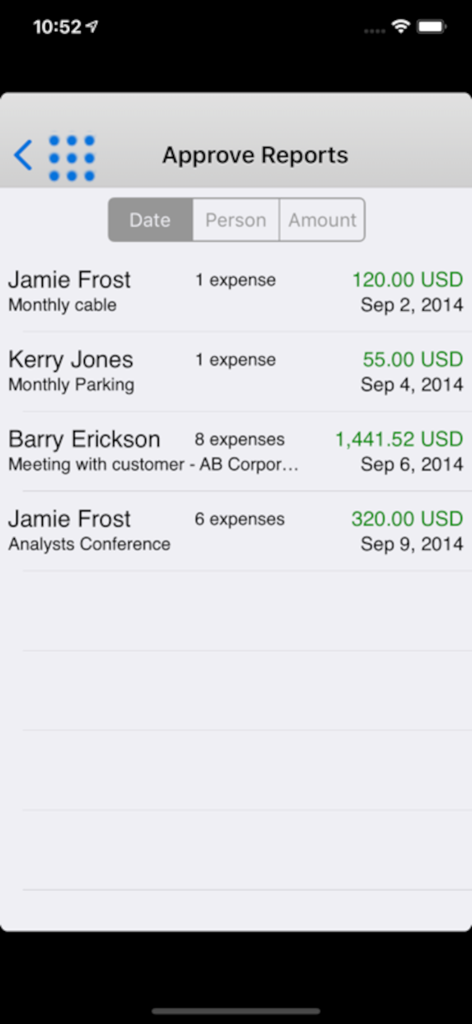Oracle Fusion Expenses - A mobile interface for approving employee expense reports within the Oracle Fusion Expenses app