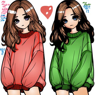 realistic girl with baggy sweater