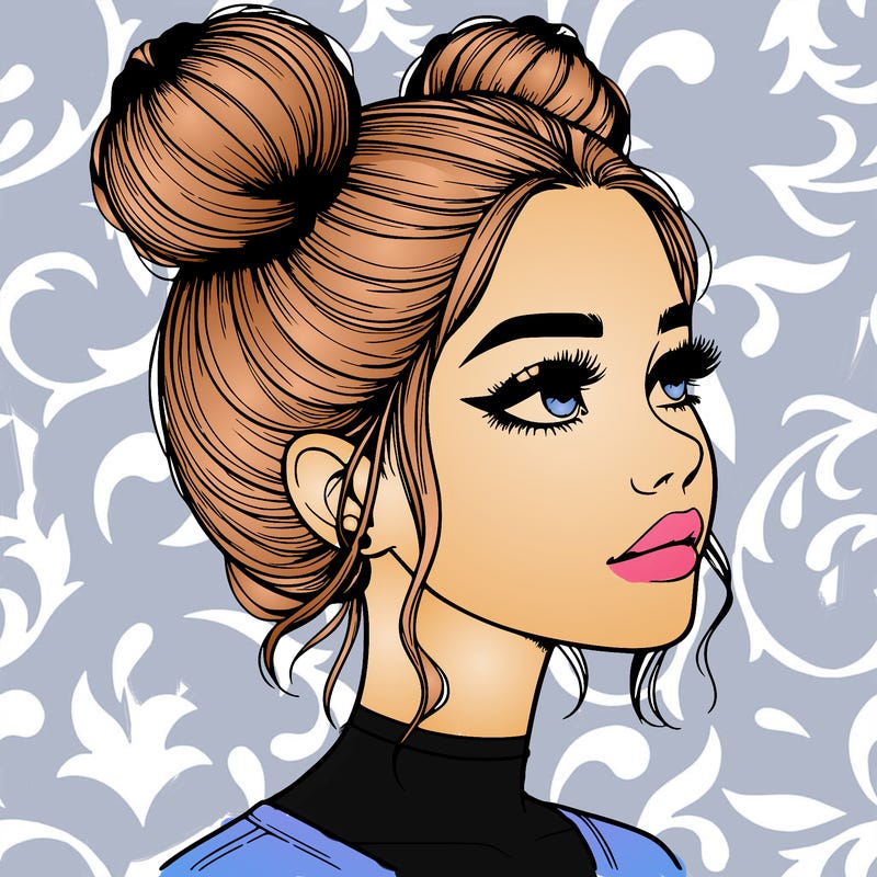 realistic girl with buns on the top of her head