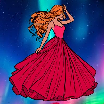 realistic woman with dress flowing in the wind