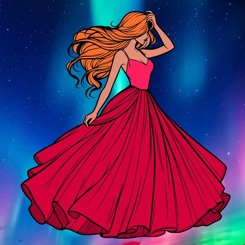 realistic woman with dress flowing in the wind