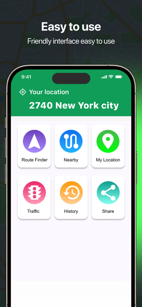 GPS Navigation and Path Finder app main interface showing route finder and nearby places buttons