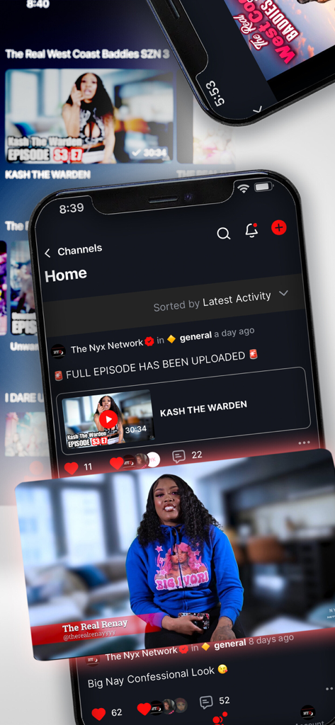 The Nyx Network - The Nyx Network mobile app interface displaying raw creator content and social interactions