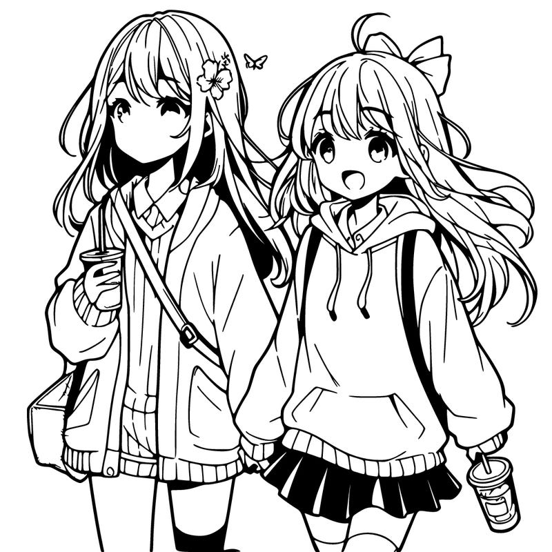 anime girl walking with friend