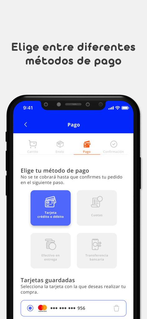 Pacifiko - Checkout screen of the Pacifiko app displaying various payment options including credit cards installments and bank transfers