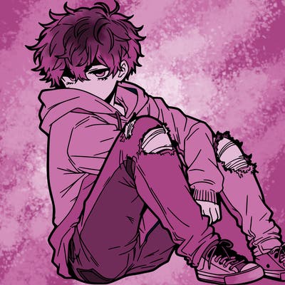 a male hoddie ripped jeans messy hair anime