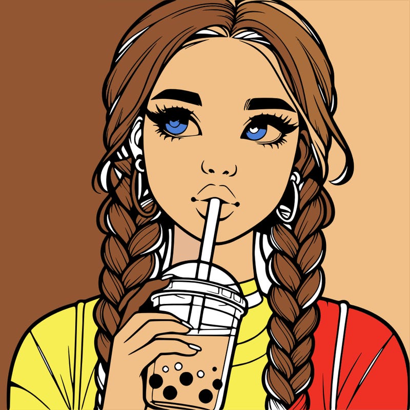 realistic girl with braided hair drinking boba