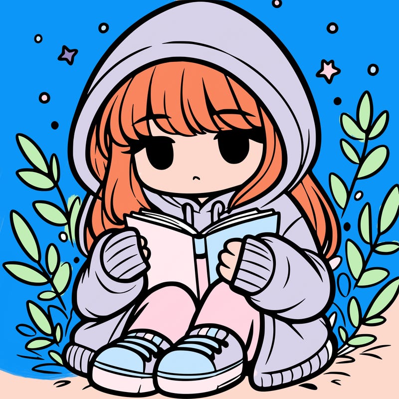 girl in oversized hoodie reading a book