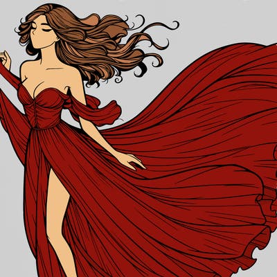 realistic woman in dress flowing the the wind