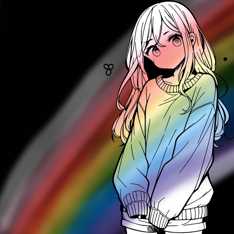 manga teen girl  in a sweater and baggy pants