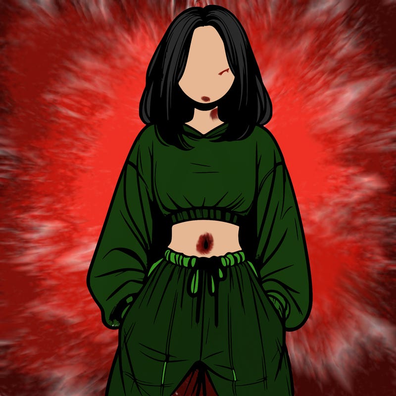 realistic girl faceless with baggy pants and a crop top