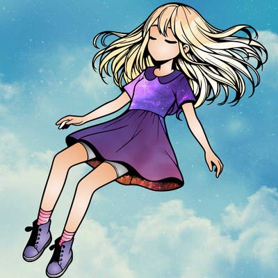 realistic girl floating