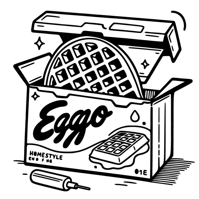 eggo waffle box homestyle with half a waffle sticking out of the box