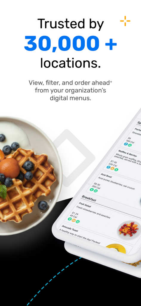Nutrislice app screen showing digital menus for schools and businesses with order ahead features
