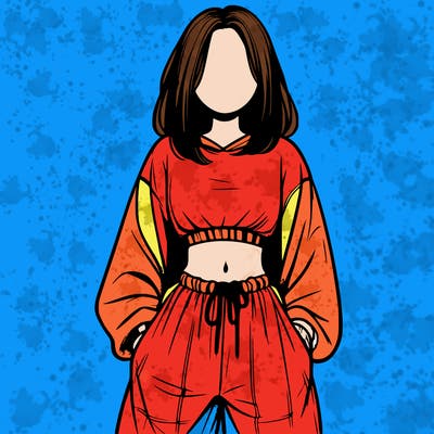 realistic girl faceless with baggy pants and a crop top