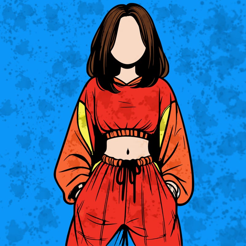 realistic girl faceless with baggy pants and a crop top