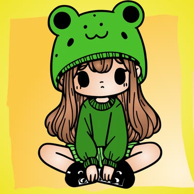 a girl wearing a frog hat and some frog socks