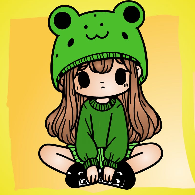 a girl wearing a frog hat and some frog socks