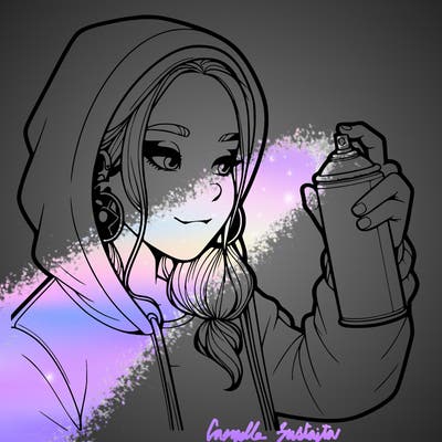 a realistic girl, spray painting