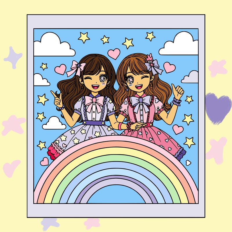 cute manga girls that are bffs no matter what cute rainbow background