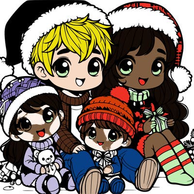 a cute family on christmas very realistic