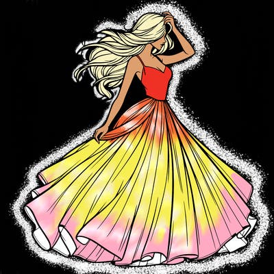 realistic woman with dress flowing in the wind