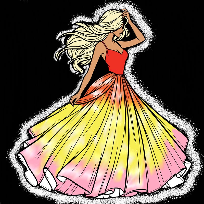 realistic woman with dress flowing in the wind