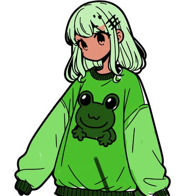 girl wearing frogging sweatshirt