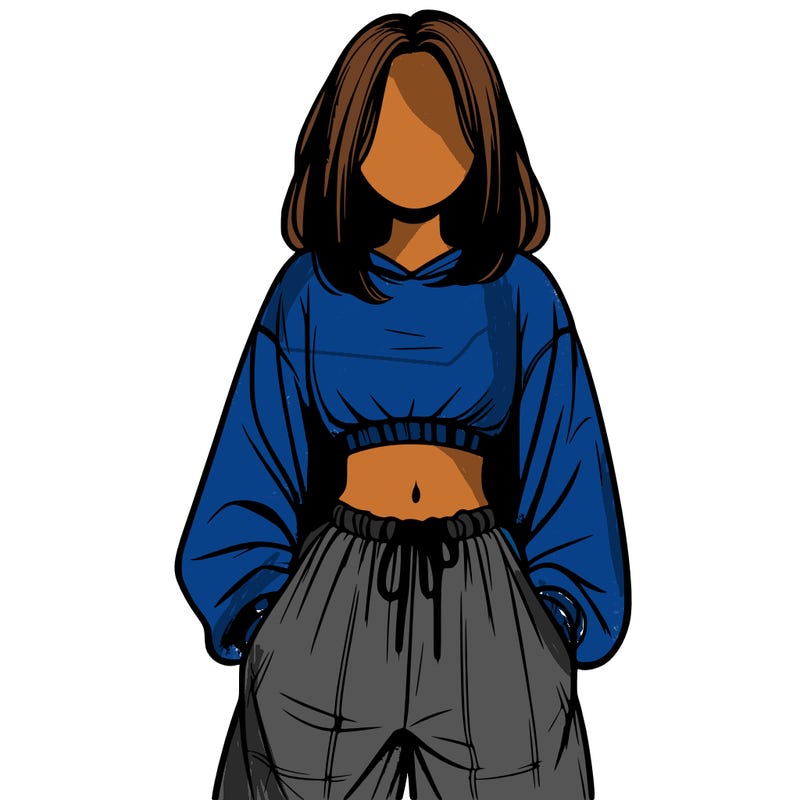 realistic girl faceless with baggy pants and a crop top