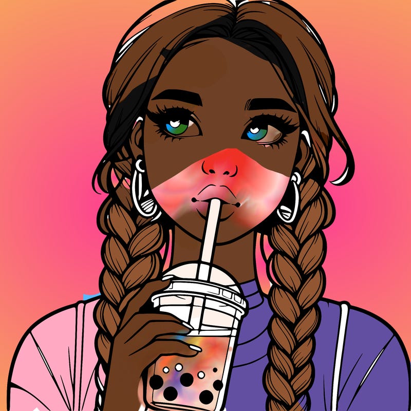 realistic girl with braided hair drinking boba
