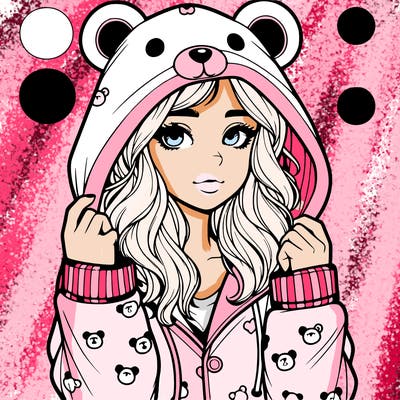 realistic girl in a animal pjs hoodie