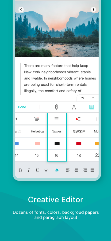 Interfaccia dell'app Zine che mostra un editor creativo con opzioni di composizione tipografica e font.