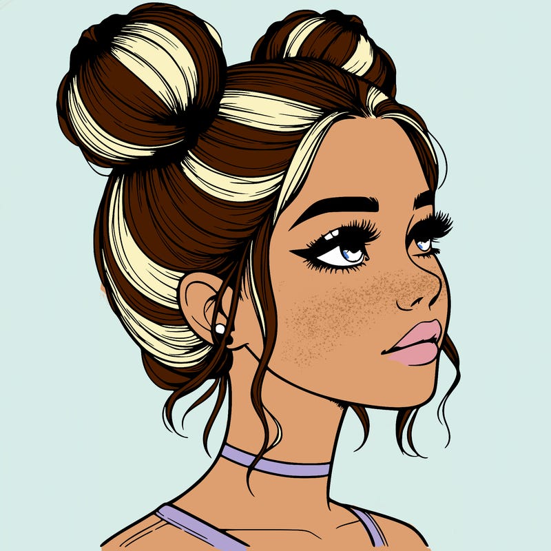 realistic girl with buns on the top of her head
