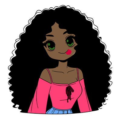 a black anime girl with long afro hair