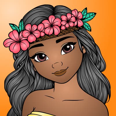 a realistic hawaiian girl with a head band of flowers on her head