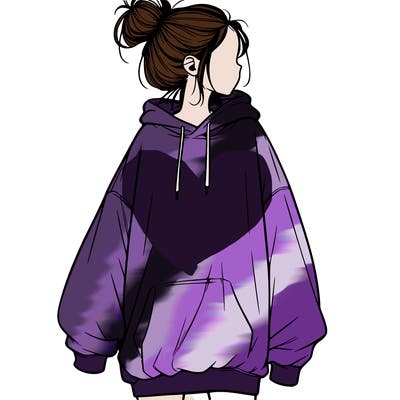 realistic girl with a oversized sweatshirt on and a bun