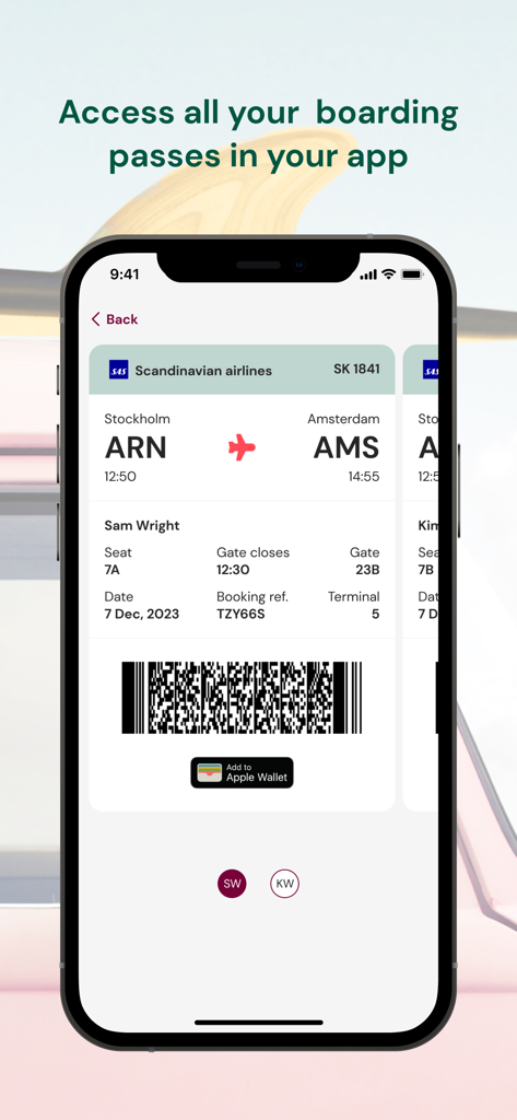Cartão de embarque de voo digital exibido no aplicativo móvel Mytrip