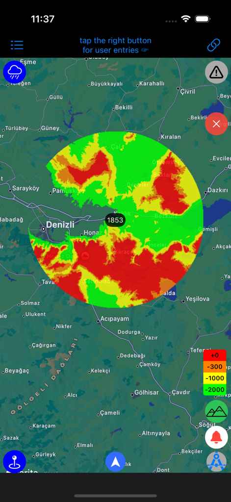 Link-H - Link-H app interface showing a meteorological radar overlay on a topographic map