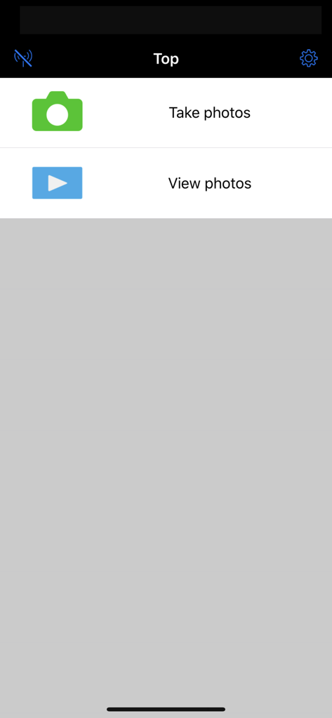 Main menu of the Nikon Wireless Mobile Utility app displaying options to take and view photos