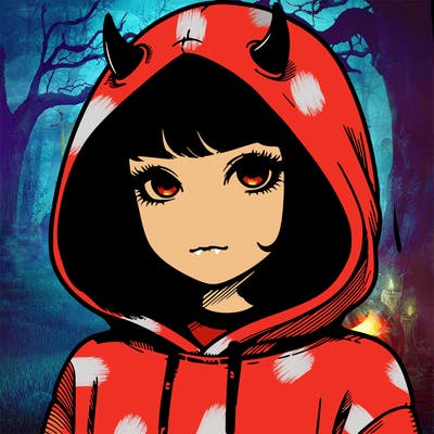 realistic girl with devil hoodie