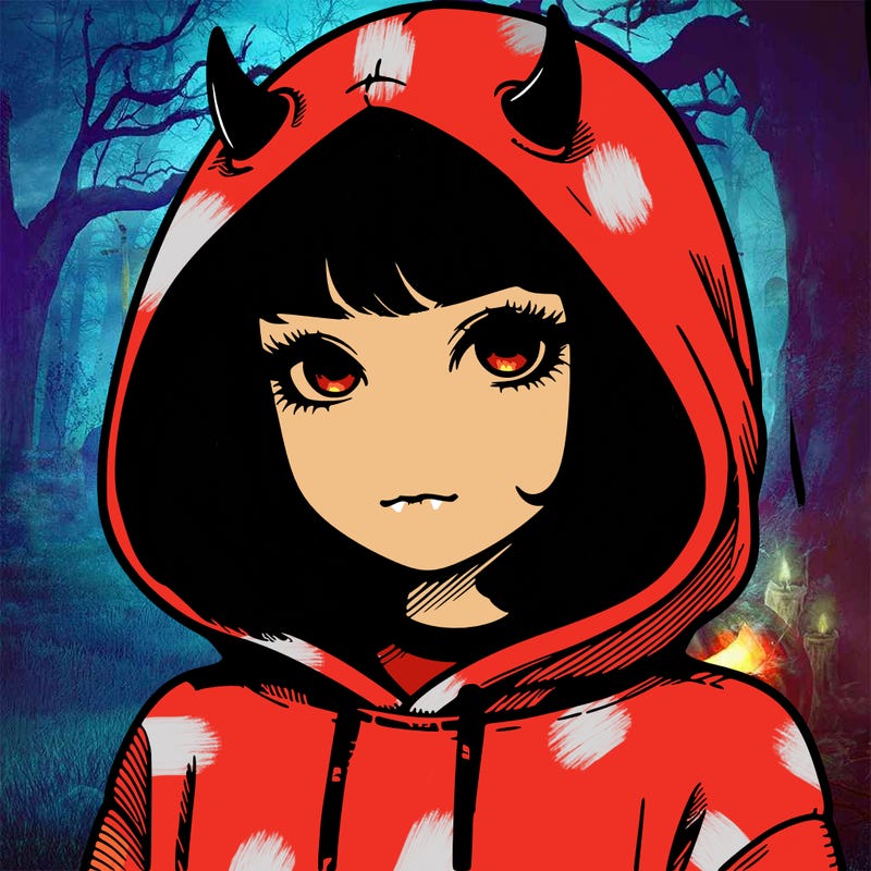 realistic girl with devil hoodie