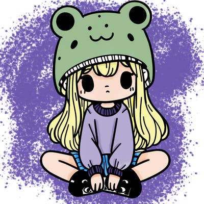 a girl wearing a frog hat and some frog socks