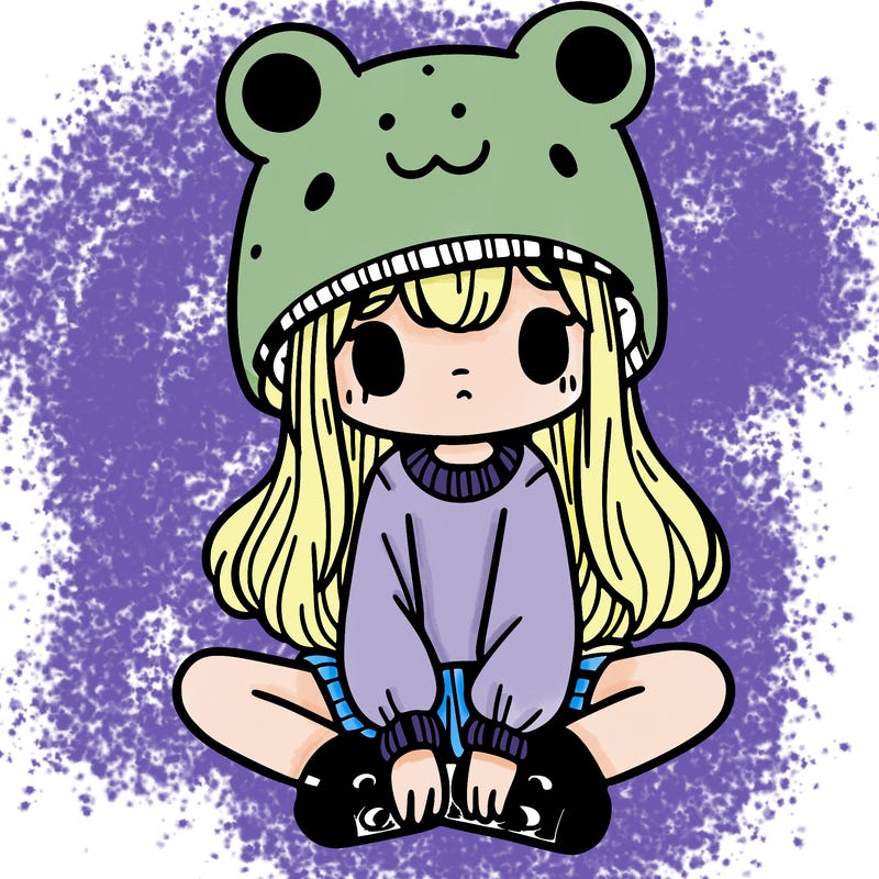 a girl wearing a frog hat and some frog socks
