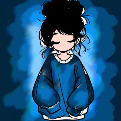 girl with baggy sweatshirt and messy bun