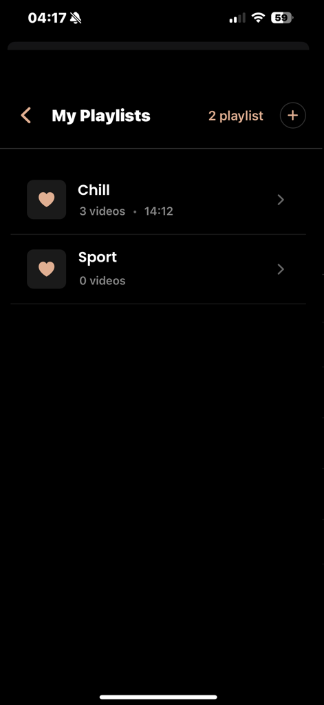 Naber LA - The My Playlists screen in the Naber LA app showing two playlist categories named Chill and Sport