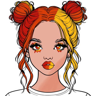 realistic girl with two buns in hair and lips